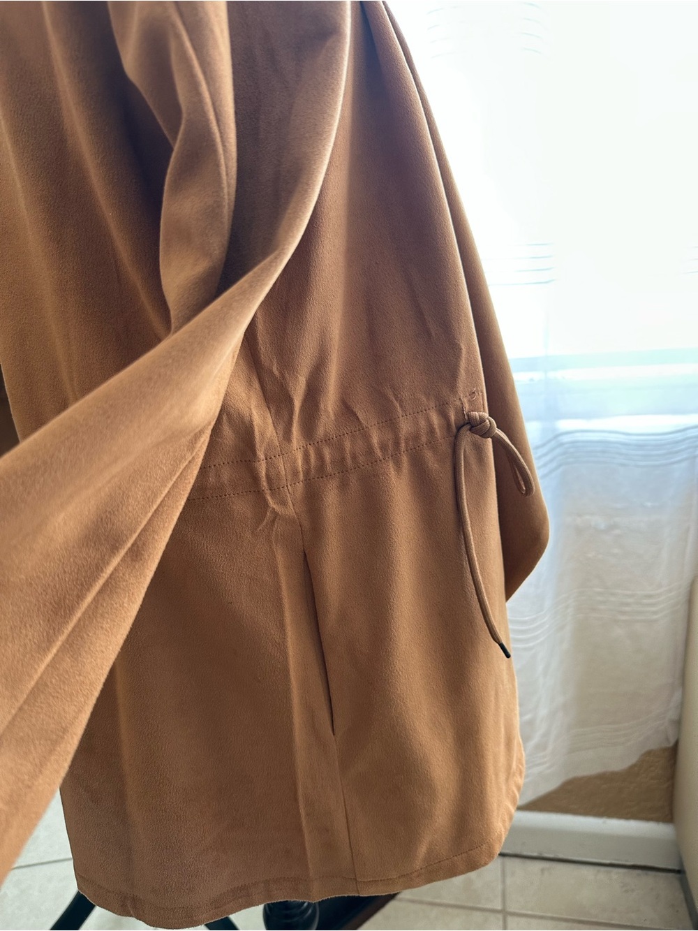 Thread + Supply Camel Faux Suede Open Front Jacket Cardigan Size Small - Picture 3 of 14